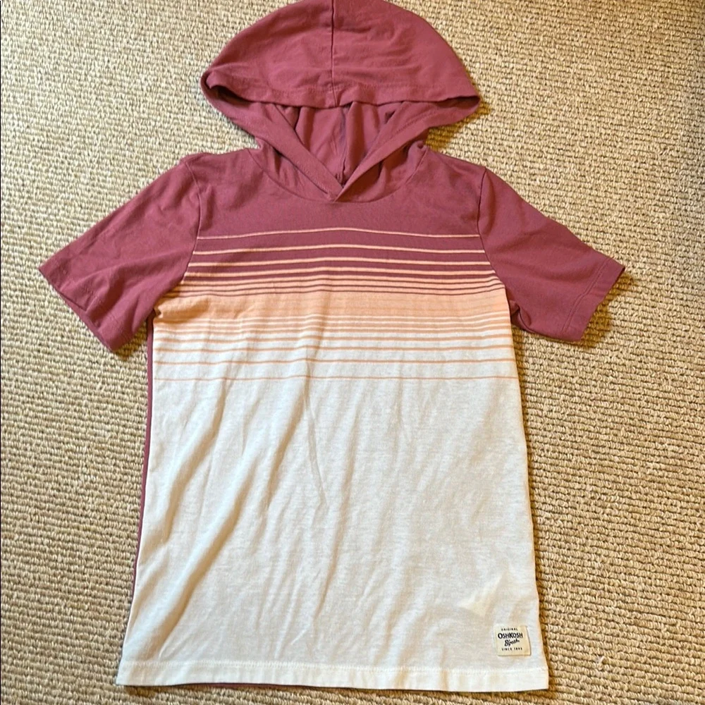 OshKosh B'gosh Maroon and Cream Hooded boys short sleeve Shirt size 8